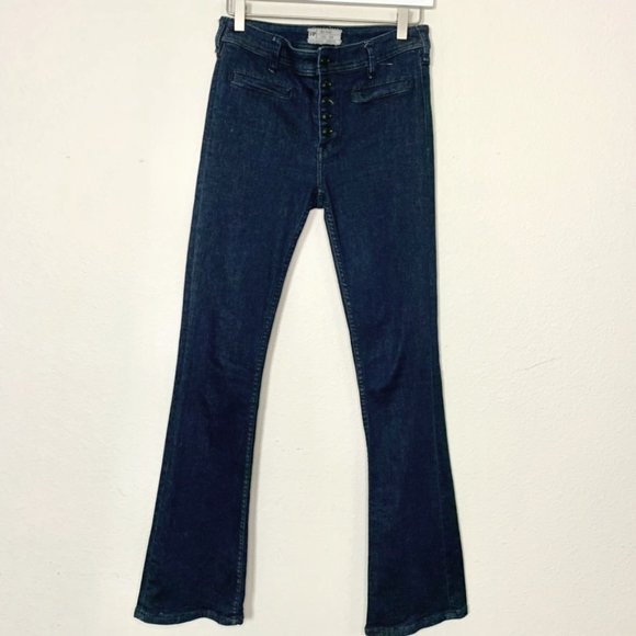 Free People Dark Wash High Waisted Fit and Flare Jeans - Picture 1 of 9
